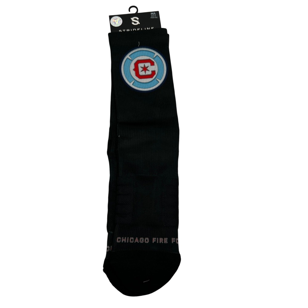 Strideline Chicago Fire FC MLS Premium Full Sub Chrome Crew Socks Black M/L NEW